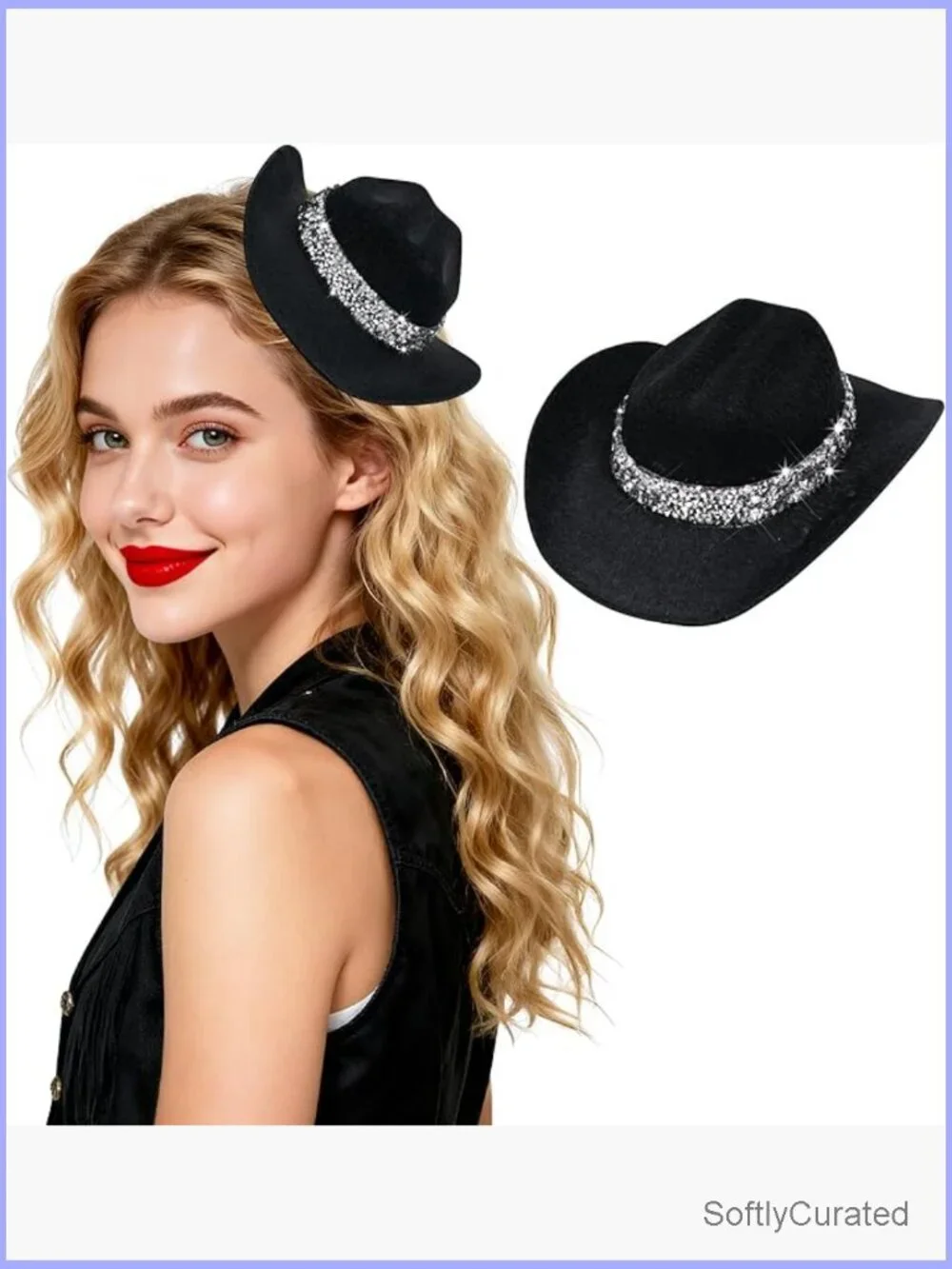 Mini Cowboy Hat Hair Clip Rhinestone Cowgirl Western Party Costume